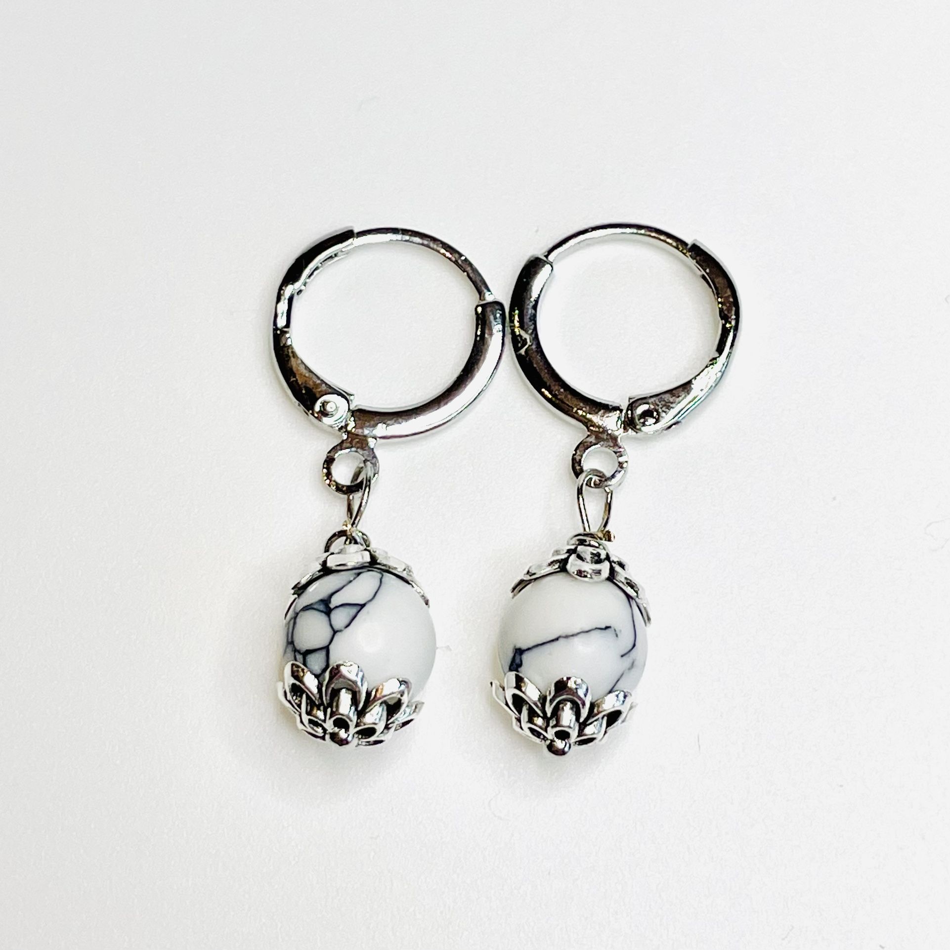 White Turquoise Earrings Silver Stone Gem Natural Huggies Steel Y2K Boho