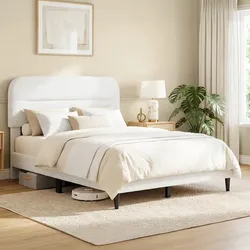 Upholstered Bed Frame with Boucle Headboard
