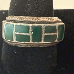Vintage Native American Zuni Sterling Turquoise Inlay Ring Size 9 Stamped HL