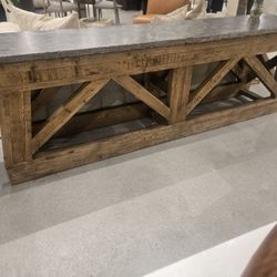 Brand New 108" Handcrafted Reclaimed Solid Pine Console table with marbelized bluestone top