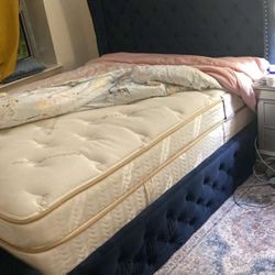 Queen Size Velvet Bed Frame With Mattress 