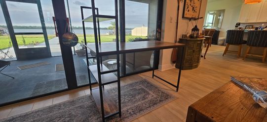 2 Matching Industrial L-Shaped Desk with Attached Bookshelf — Rustic Wood & Black Metal