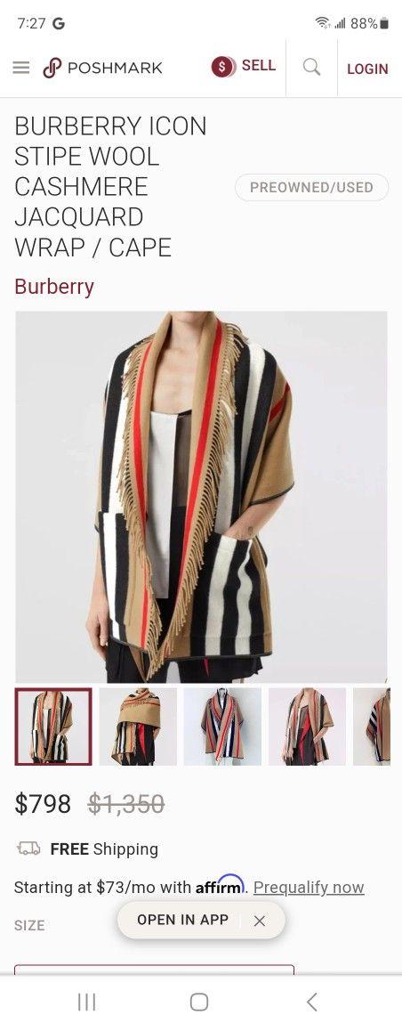 Authentic Burberry Cashmere Blend Poncho New Without Tags