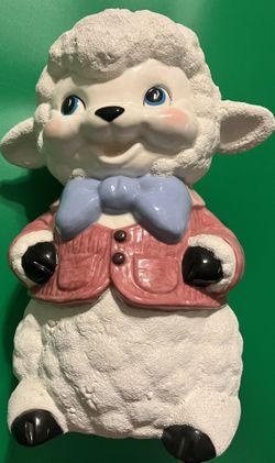 Vintage 11" Ceramic Sheep Lamb Piggy Bank Hand Painted Figural by Alberta’s Molds Inc 1967