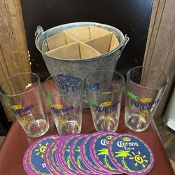 💛🤎Corona backet with glasses and 16 coasters💛🤎