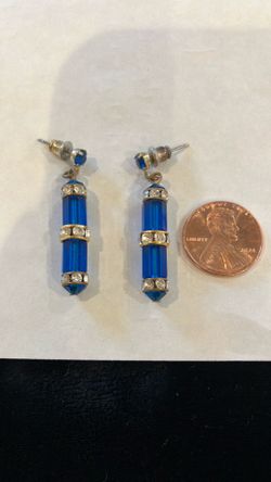 Vintage blue glass & rhinestone earrings