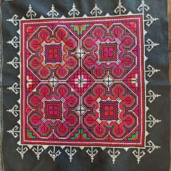 Hand Stitched Hmong-Style Textile, green 15x13