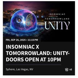 2 Tomorrowland Tickets For September 26th Sphere in Vegas