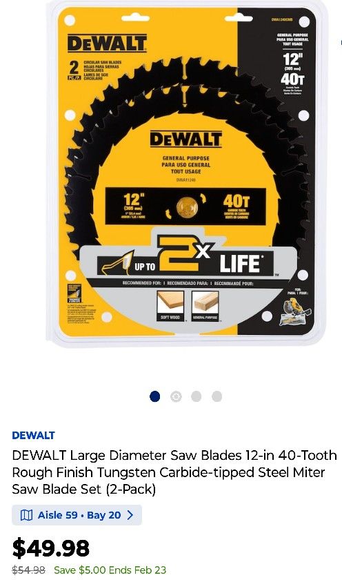 2 DEWALT 12 INCHES SAW BLADES.  (2 PC ).