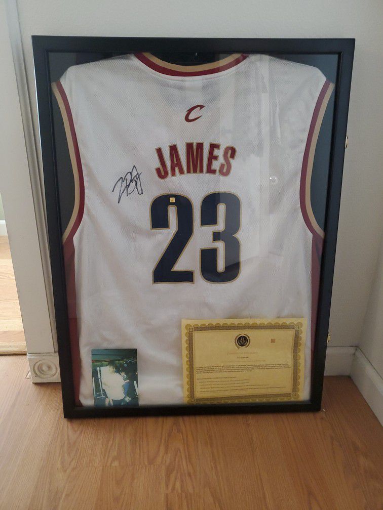framed lebron james signed jersey