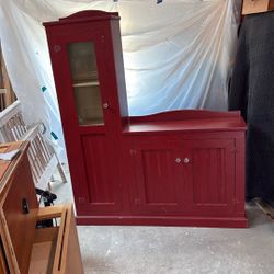 Vintage Distressed Red Bathroom Cabinet And Mirror