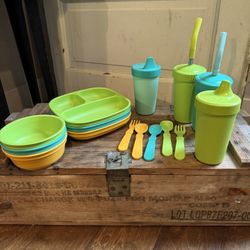Replay Divided Plate Bowl Cup And Silverware Set.