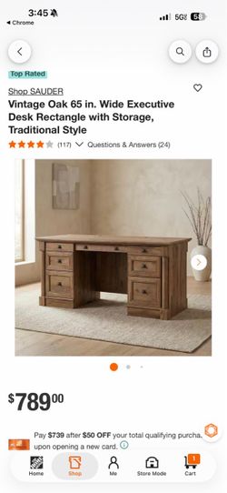 Shop SAUDER Vintage Oak 65 in. Wide Executive Desk Rectangle with Storage, Traditional Style