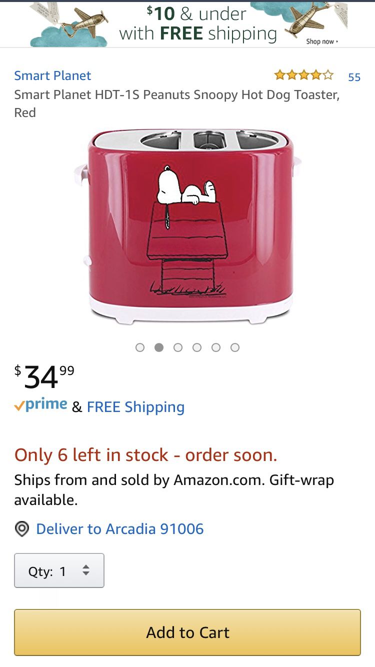 Smart Planet HDT‐1S Peanuts Snoopy Hot Dog Toaster, Red for Sale in  Arcadia, CA - OfferUp