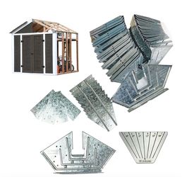 EZBUILDER 7 x 8 Foot Peak Roof Storage Shed Garage Barn DIY EZ Framing Kit with 24 Galvanized Steel Angles and 12 Base Plates (No Wood Included)