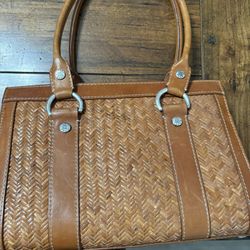 Vintage Michael, Kors, Straw, And Leather Bag