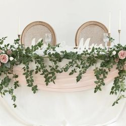 LARGE FLORAL SWAG SET FOR RECTANGLE HEAD TABLE IN DUSTY ROSE & CREAM
