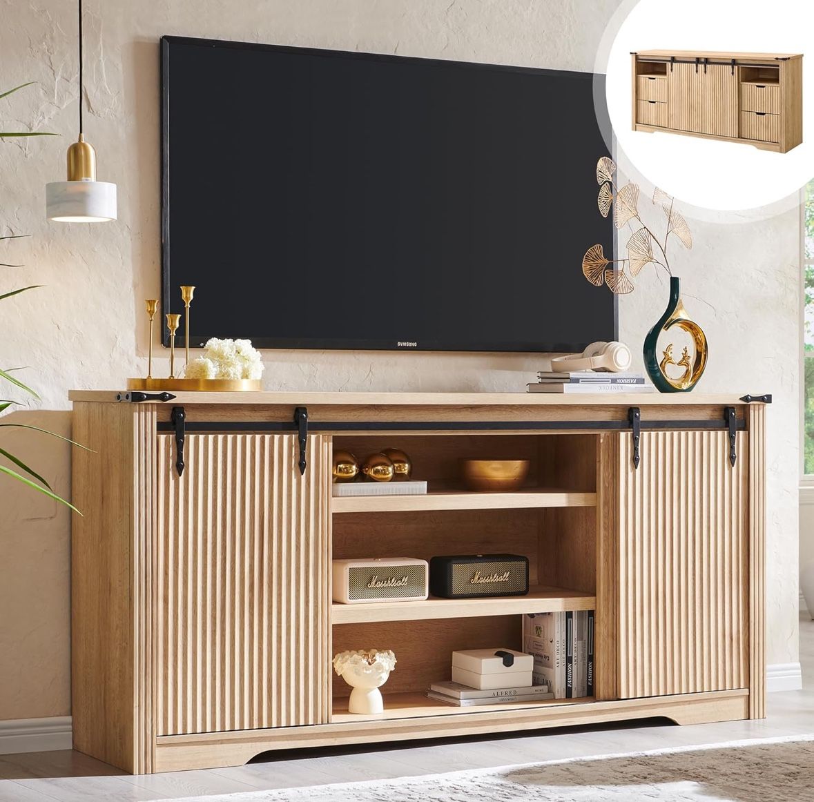 Brand New Fluted Modern Tv Stand 66 Inches Long