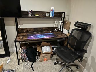 Office Desk / Dark rustic wood + chair