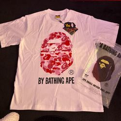 BAPE white pink camo tee size m