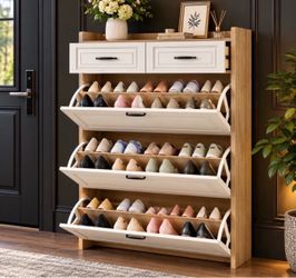 White & Oak Shoe Cabinet