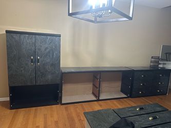 Black Marble-Print Office Furniture Set