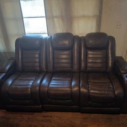 Electric Reclining Leather Couch 