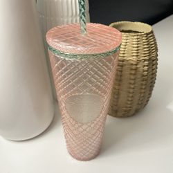 Starbucks Jeweled Pearl Pink And Green Cold Cup