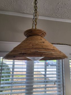 Mid-20th Century Pencil Reed Rattan Chandelier Pendant