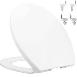 White Toilet Seat, Soft-Close Toilet Seat, Non-Slip Seat Bumpers, Quick Release Toilet Seat Hinges