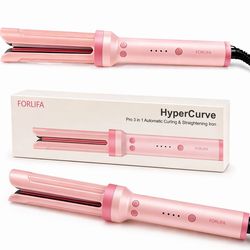 3-in-1 Curling Iron – Curl & Straighten Fast (Pink)