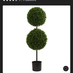 3.5ft Boxwood Double Ball Artificial Topiary Tree - Nearly Natural: UV-Resistant, Indoor/ Outdoor Decor