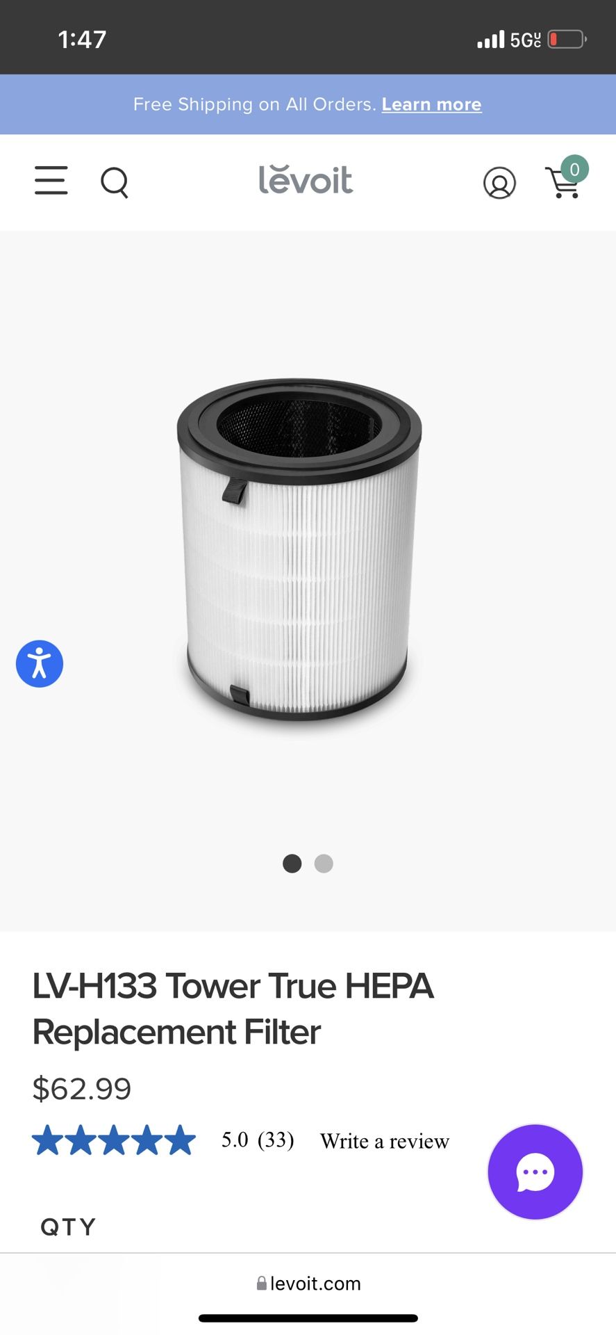 Lv-h133 Tower True Hepa Replacement Filter