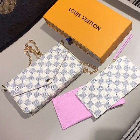 A checked and striped bag
