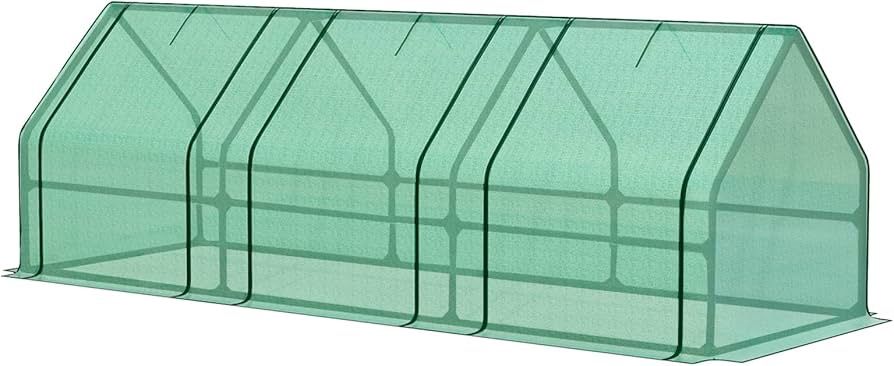 9x3x3 ft Mini Greenhouse with Green PE Cover UV-Protected Roll-Up Zipper Doors, Ideal for Indoor or Outdoor Use on Raised Garden Beds