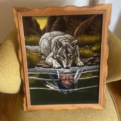 Wolf Reflection Soft Picture in Frame