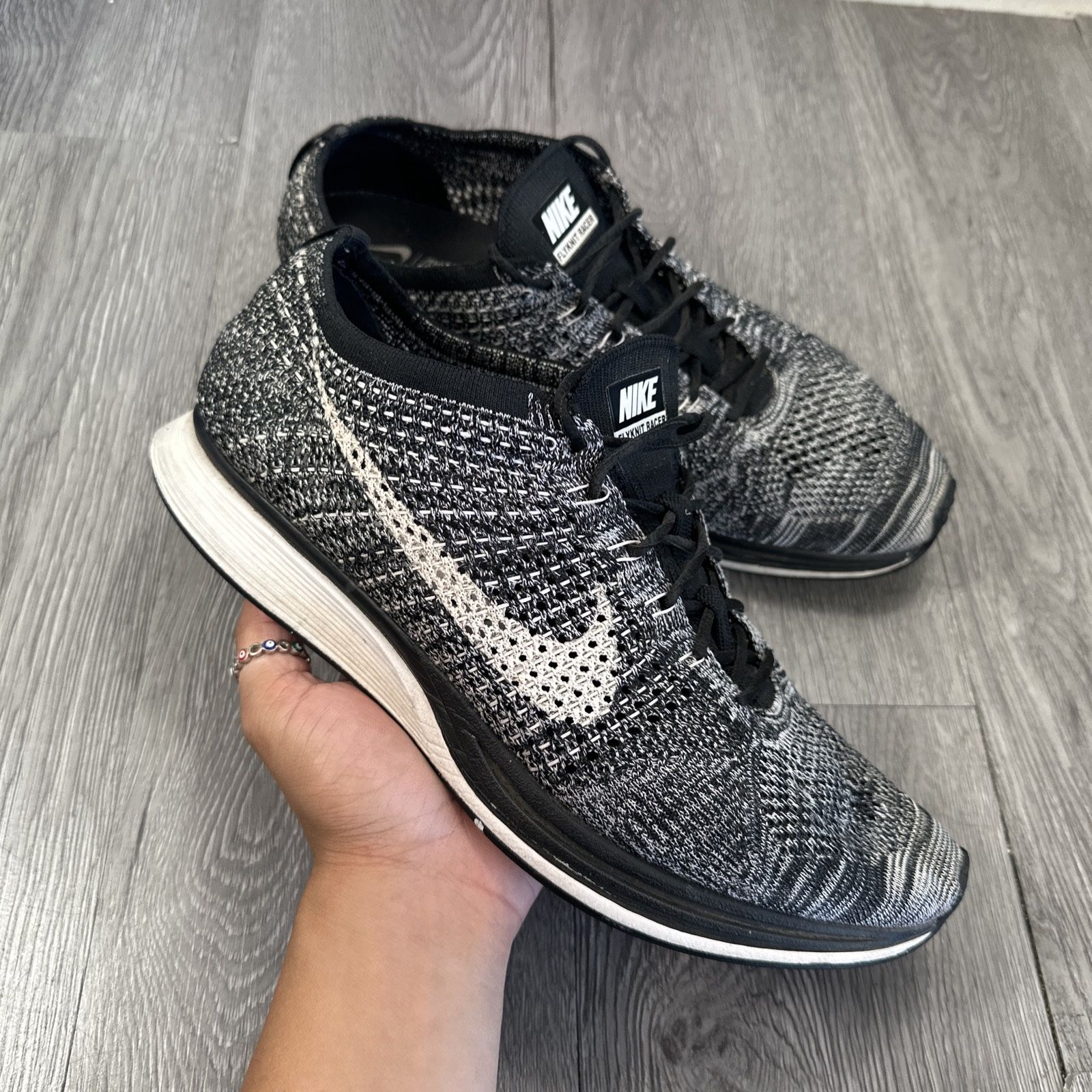 Nike Mens Flyknit Racer 526628-012 Gray Running Shoes Sneakers Size 10.5 Oreo