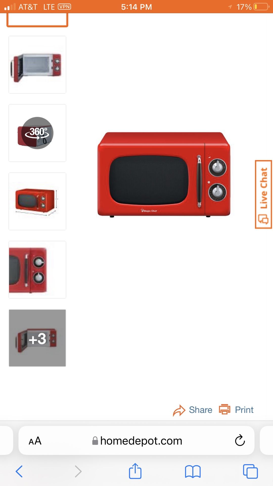 MAGIC CHEF MCD770CW .7 cf 700W CT Microwave Red