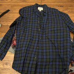 St John’s Bay Plaid Blue Green Shirt 
