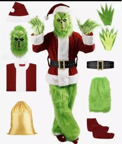 Grinch Santa Costume Set with Mask and Accessories size large