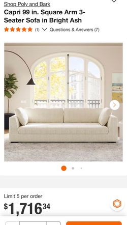 Poly & Bark Capri 99” 3-Seater Sofa – Bright Ash–