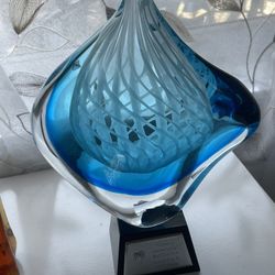 Beaubrum Art Heavy Glass Teardrop Figurine Large Abstract Blue. Funny wine quote. Gift? 