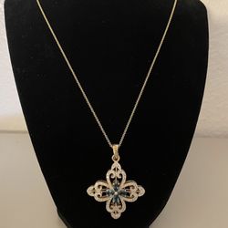 Vintage Silver And 14k Gold Sapphire Necklace 