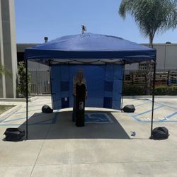 New In Box 10x10 Feet EZ Pop Up Canopy Gazebo With 1 Side Wall And 4 Sand Bags Navy Blue Color Shade 