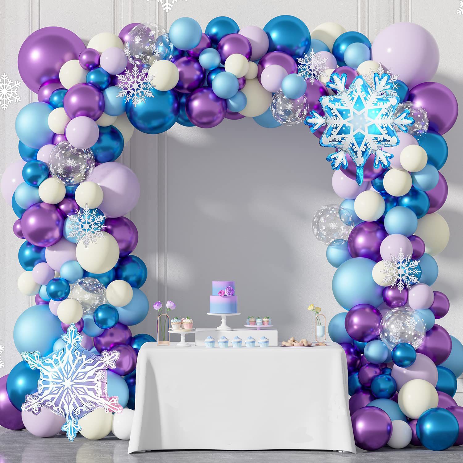 Frozen Balloon Garland Arch Kit Snow Blue And Purple White Balloons Birthday Snowflake Foil Balloons For Princess Winter Wonderland Gir Frozen Theme B
