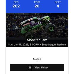 1 Monster Jam Ticket Section 202 Sunday 1/11