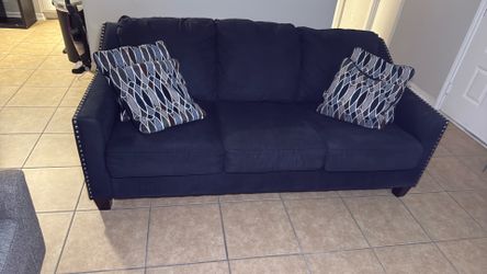 Navy Blue 3-Seat Sofa with Nailhead Trim
