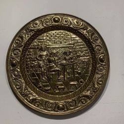 Vintage 25" Brass Tin Wall Hanging Plate Pub Tavern Scene Peerage England