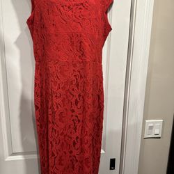 Elegant Red Lace Overlay Midi Dress