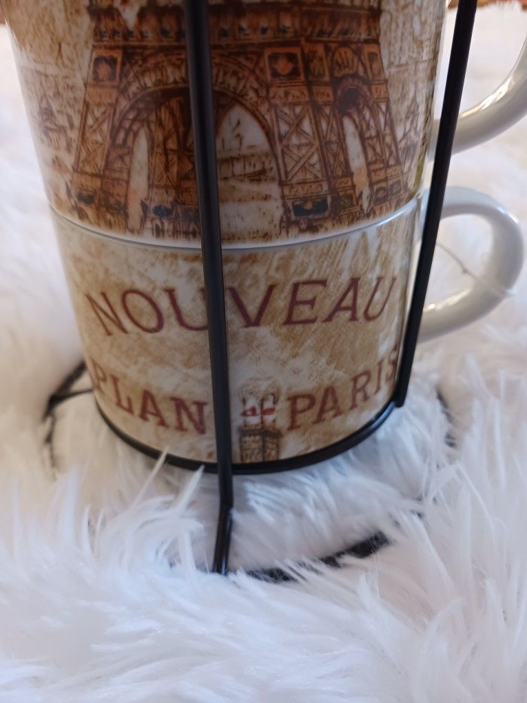 Porcelain Exclusively For Pier 1 Imports
Stacking Mugs of Paris/Eiffel Tower, set of 4. 8 oz coffee/tea mugs